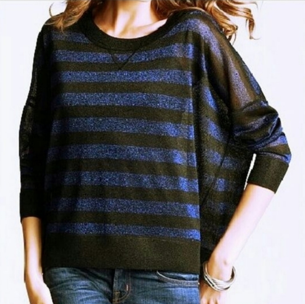 WOMENS SPARKLE STRIPE FRENCH CONNECTION HI LOW OVERSIZE SWEATER XS
